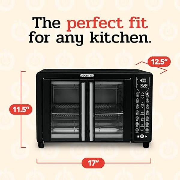 Gourmia Toaster Oven Air Fryer Combo 17 cooking presets 1700W french door digital air fryer oven 24L capacity accessories, convection rack, baking pan tray recipe book GTF7460,Larg