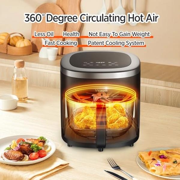 6-IN-1 Glass Air Fryer with 4.5 QT Capacity,Air Fry, Roast, Reheat, Dehydrate, Air Crisp Technology,Nonstick & Dishwasher Safe Basket,97% Less Oil,Features Digital Timer1