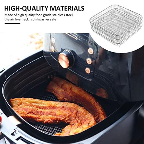 8 Inch Stackable Square Air Fryer Rack Set of 3, Multi-Layer Stainless Steel Dehydrator Rack, Air Fryer Accessories for Cosori, Instant Vortex, Nuwave, Ninja Foodi Grill