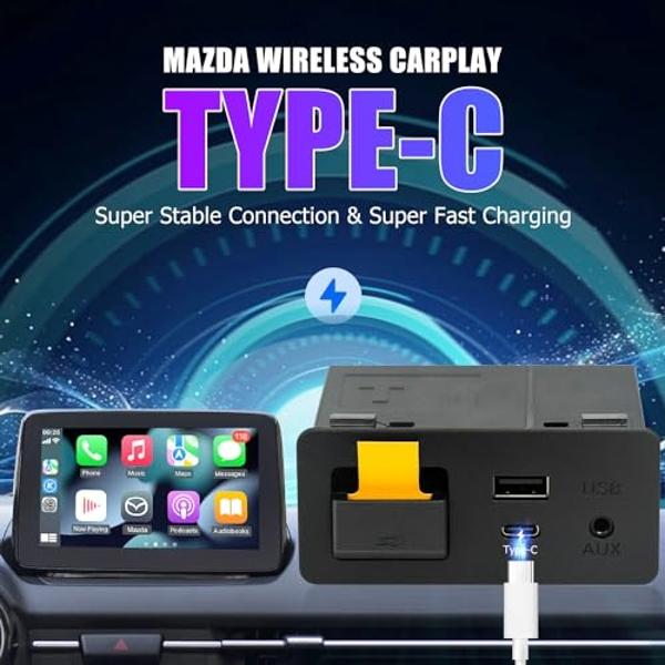 Mazda Type-C Wireless Carplay Retrofit Kit, TK78-66-9U0C OEM Media Hub to MZD Connect System, Compatible with Mazda 2/3/6/CX3/CX5/CX9/MX5 2015-2020 (Only Supporting Wireless Carpla