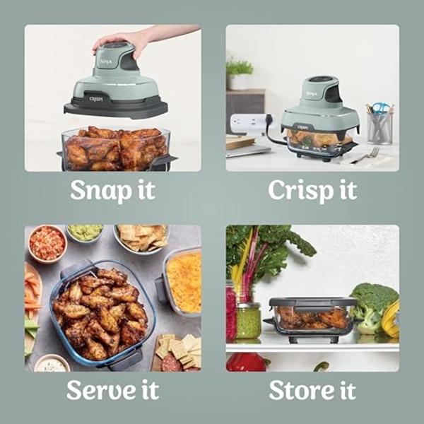 Ninja Crispi Air Fryer, Microwave, Freezer & Dishwasher Safe, Non Toxic Glass Portable Cooking System, 4 QT & 6 Cup Glass Containers with Storage Lids, Easy Meals, Air Fry, Bake, G