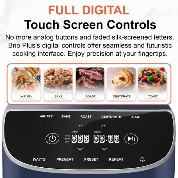 Nuwave 8QT Brio Air Fryer Plus Deep Blue, Digital LED Touch Screen with Cool White Display, 50°F~400°F in Precise 5°, 3 Wattage Alternatives, 5 Cook Functions, 50 Memory, PFAS Free