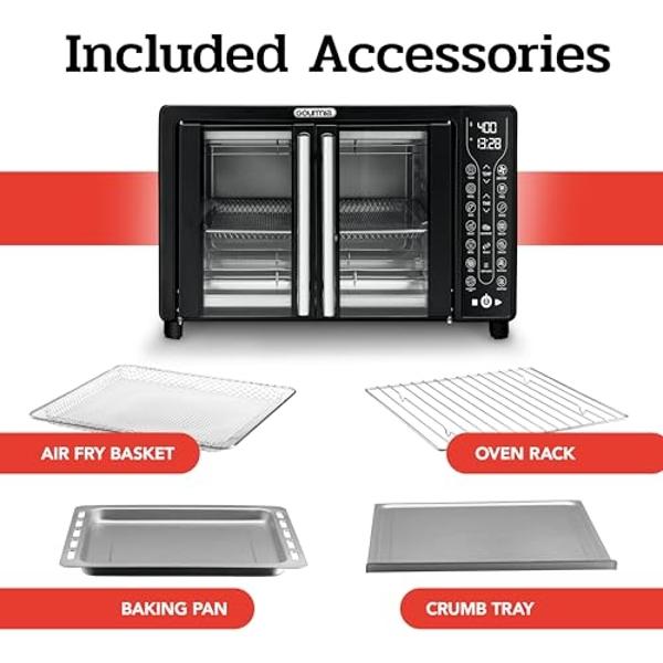 Gourmia Toaster Oven Air Fryer Combo 17 cooking presets 1700W french door digital air fryer oven 24L capacity accessories, convection rack, baking pan tray recipe book GTF7460,Larg