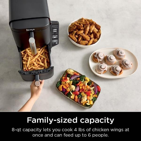 Ninja DoubleStack 2-Basket Air Fryer, DoubleStack Technology Cooks 4 Foods at Once, 8 QT, 6-in-1, Smart Finish & Match Cook, Air Fry, Broil, Bake, Easy Meals & Clean, Black, SL201 