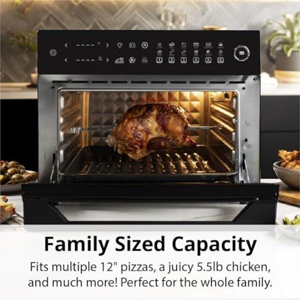 Aria 36 Qt Air Fryer Oven, Ariawave Stainless Steel Air Fryer with Rotisserie, Basket, & Grill Trays, Easy Clean Large Countertop Convection Oven, XL Touchscreen Display & Cooking 