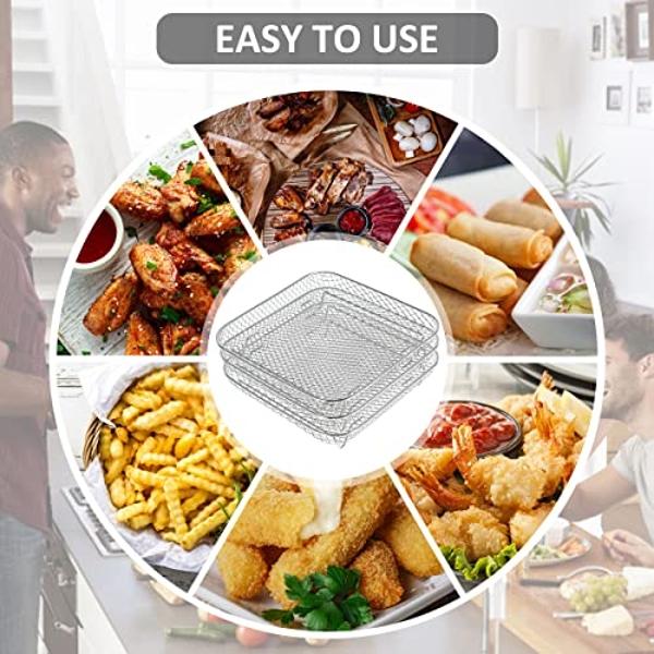 8 Inch Stackable Square Air Fryer Rack Set of 3, Multi-Layer Stainless Steel Dehydrator Rack, Air Fryer Accessories for Cosori, Instant Vortex, Nuwave, Ninja Foodi Grill