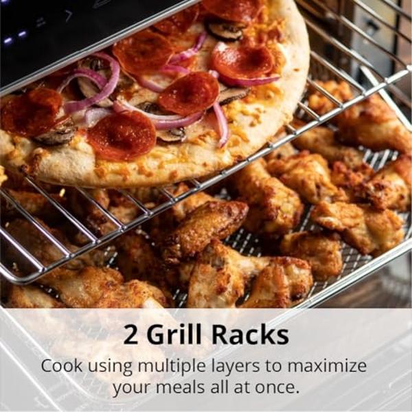 Aria 36 Qt Air Fryer Oven, Ariawave Stainless Steel Air Fryer with Rotisserie, Basket, & Grill Trays, Easy Clean Large Countertop Convection Oven, XL Touchscreen Display & Cooking 
