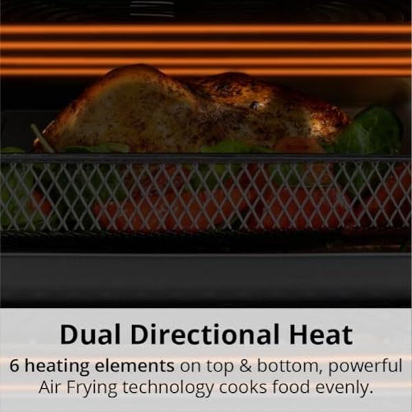 Aria 36 Qt Air Fryer Oven, Ariawave Stainless Steel Air Fryer with Rotisserie, Basket, & Grill Trays, Easy Clean Large Countertop Convection Oven, XL Touchscreen Display & Cooking 