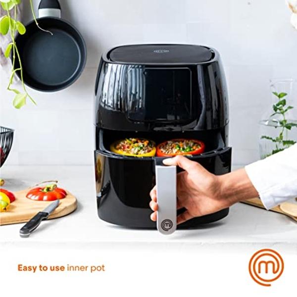Nuwave Brio 6-Quart Healthy Digital Smart Air Fryer with Probe One-Touch Digital Controls, Advanced Cooking Functions, Removable Divider Insert & Grill Pan (NEW ACCESSORY),Black