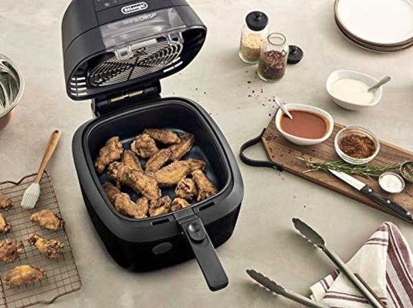 Cook with Color 1200W 4Qt Air Fryer: Stylish Design, Glass Basket, Dishwasher Safe, Digital Display, 6 Presets - Variable Temp 175°F to 400°F & 60-Min Timer - Greige