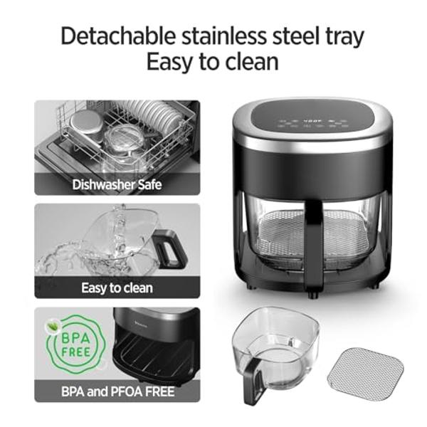 6-IN-1 Glass Air Fryer with 4.5 QT Capacity,Air Fry, Roast, Reheat, Dehydrate, Air Crisp Technology,Nonstick & Dishwasher Safe Basket,97% Less Oil,Features Digital Timer1
