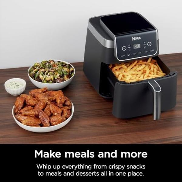 Ninja DoubleStack 2-Basket Air Fryer, DoubleStack Technology Cooks 4 Foods at Once, 8 QT, 6-in-1, Smart Finish & Match Cook, Air Fry, Broil, Bake, Easy Meals & Clean, Black, SL201 