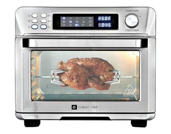 CULINARY CHEF Air Fryer Oven, Digital, 26 Quart 10-in-1 Countertop Toaster Oven & Air Fryer Combo - Grill, Rotisserie, Dehydrator, Pizza Oven, & More, Stainless Steel
