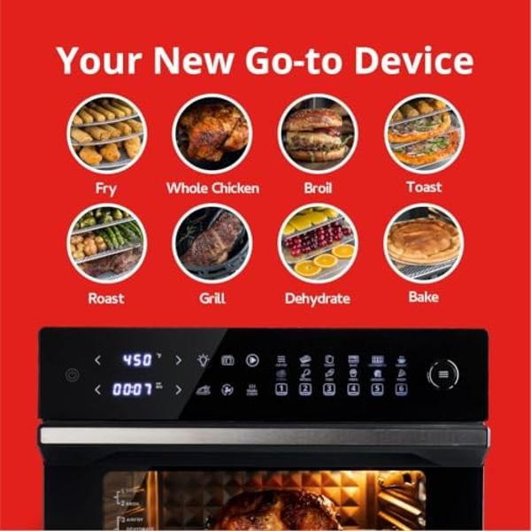Aria 36 Qt Air Fryer Oven, Ariawave Stainless Steel Air Fryer with Rotisserie, Basket, & Grill Trays, Easy Clean Large Countertop Convection Oven, XL Touchscreen Display & Cooking 