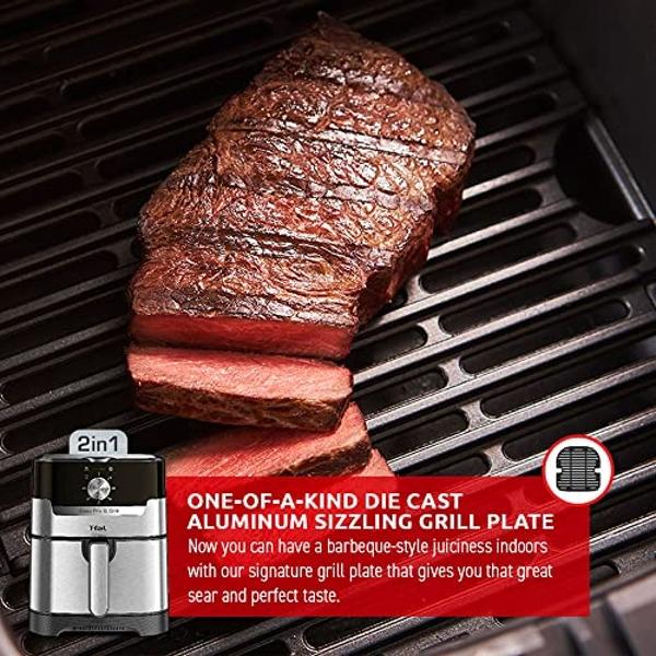 T-fal Easy Fry and Grill Air fryer, Stainless Steel, 4.4Quart/4.2L, Die Cast Grill Plate, Digital Recipe Book