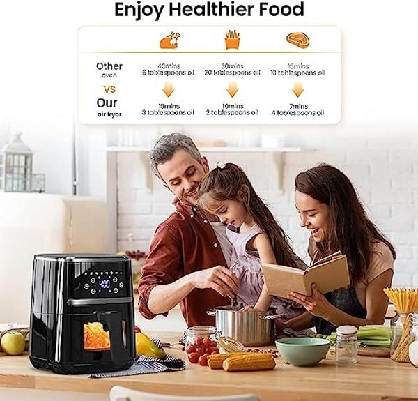 Nuwave 8QT Brio Air Fryer Plus Deep Blue, Digital LED Touch Screen with Cool White Display, 50°F~400°F in Precise 5°, 3 Wattage Alternatives, 5 Cook Functions, 50 Memory, PFAS Free