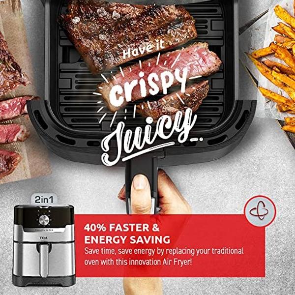 T-fal Easy Fry and Grill Air fryer, Stainless Steel, 4.4Quart/4.2L, Die Cast Grill Plate, Digital Recipe Book