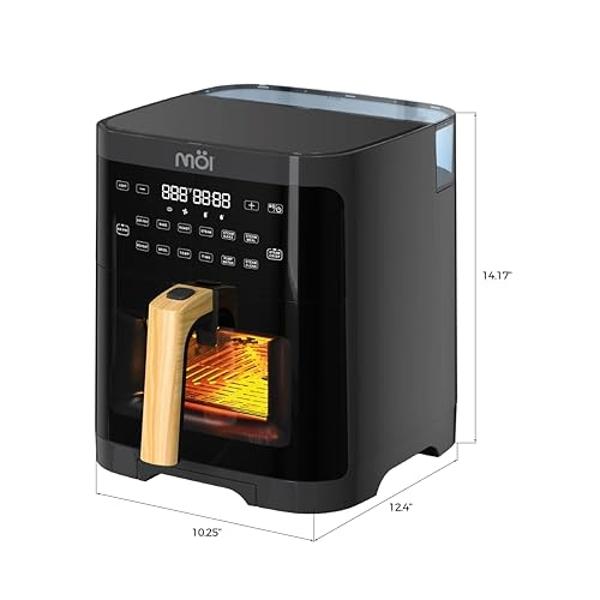NutriChef Hot Air Fryer Oven - w/Digital Display, Electric Big 3.7 Qt Capacity Stainless Steel Kitchen Oilless Convection Power Multi Cooker w/Basket Pan - Use for Baking, Grill - 