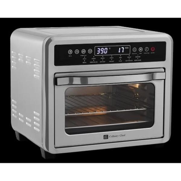 CULINARY CHEF Air Fryer Oven, Digital, 26 Quart 10-in-1 Countertop Toaster Oven & Air Fryer Combo - Grill, Rotisserie, Dehydrator, Pizza Oven, & More, Stainless Steel
