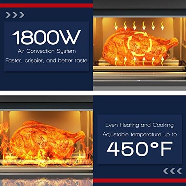 CHEFJOY Convection Toaster Oven Air Fryer 7-in-1, 21.5 QT Airfryer Toaster Oven Combo w/ Timer, Recipe, 4 Accessories Includes Pull-out Crumb Tray, Air Fry Basket & Baking Tray & R
