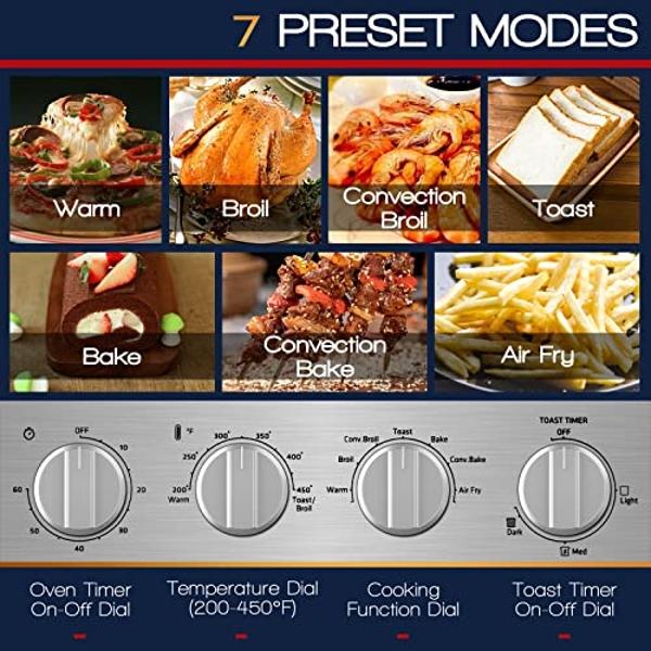 CHEFJOY Convection Toaster Oven Air Fryer 7-in-1, 21.5 QT Airfryer Toaster Oven Combo w/ Timer, Recipe, 4 Accessories Includes Pull-out Crumb Tray, Air Fry Basket & Baking Tray & R
