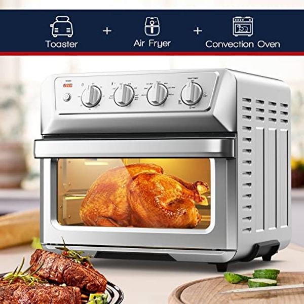 CHEFJOY Convection Toaster Oven Air Fryer 7-in-1, 21.5 QT Airfryer Toaster Oven Combo w/ Timer, Recipe, 4 Accessories Includes Pull-out Crumb Tray, Air Fry Basket & Baking Tray & R