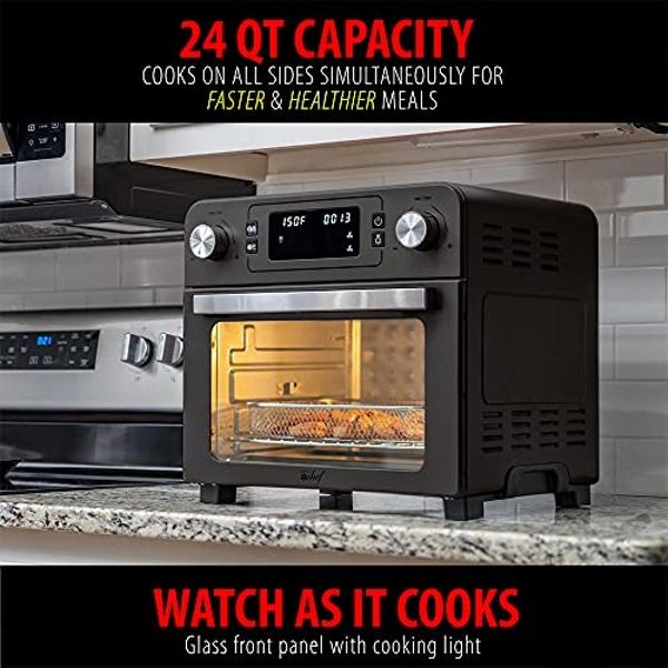 Deco Chef TQAIRGUN 24QT Stainless Steel Countertop Toaster Air Fryer Oven with Accessories Black (Renewed)