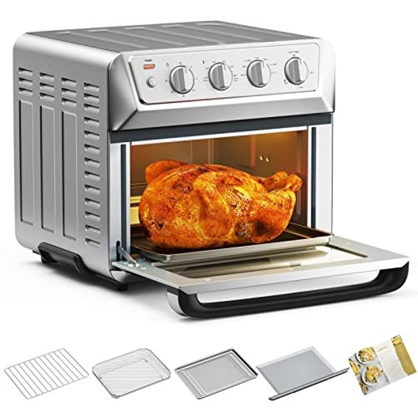 CHEFJOY Convection Toaster Oven Air Fryer 7-in-1, 21.5 QT Airfryer Toaster Oven Combo w/ Timer, Recipe, 4 Accessories Includes Pull-out Crumb Tray, Air Fry Basket & Baking Tray & R