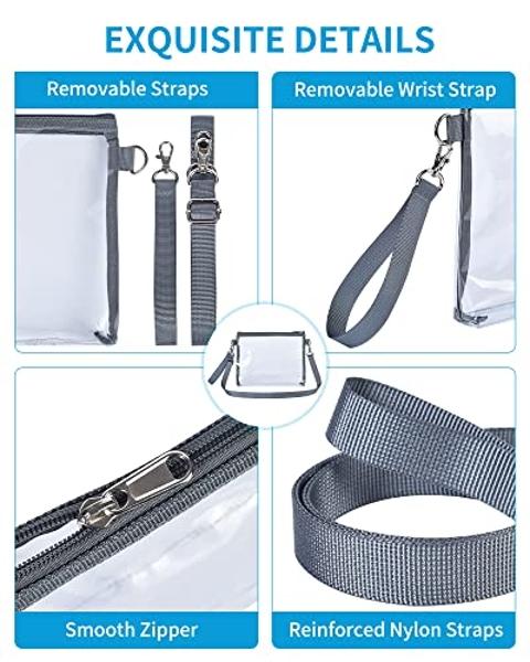 Bagenius Clear Purse Stadium Approved for Women, Transparent Clear Bag with Removable Straps for Work Festival Sporting Events and Concert - Grey