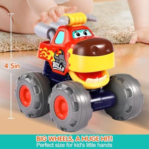 Toy Cars For 1 2 3 Year Old 3 Pack Monster truck Toys Crocodile Bull Leopard Pull Back Car Big Wheel Animal Toy Trucks for Toddler 1-3 Baby Toys 12 18 Months Boy Girl Toddler Toy f