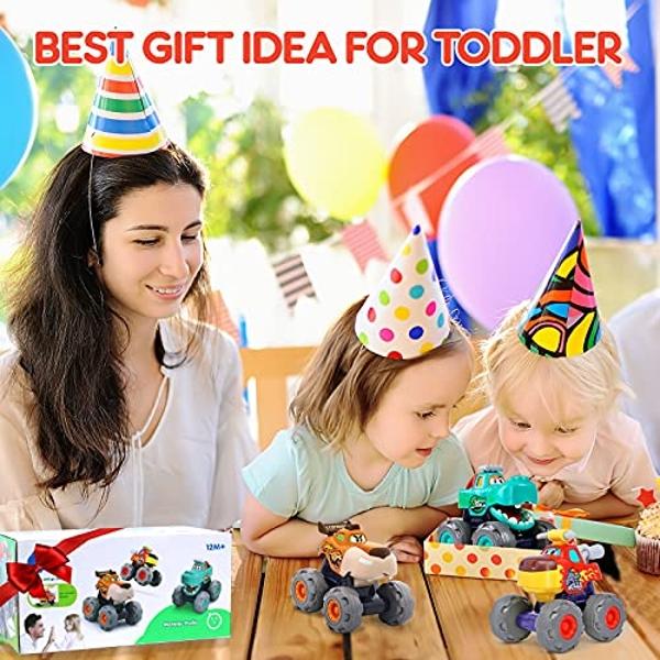 Toy Cars For 1 2 3 Year Old 3 Pack Monster truck Toys Crocodile Bull Leopard Pull Back Car Big Wheel Animal Toy Trucks for Toddler 1-3 Baby Toys 12 18 Months Boy Girl Toddler Toy f