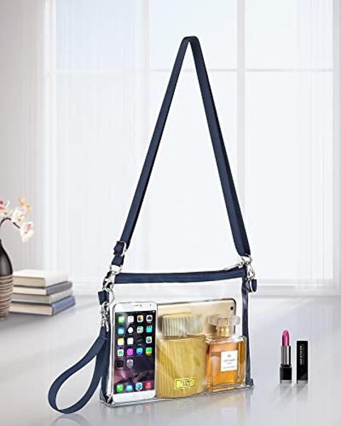 Bagenius Clear Purse Stadium Approved for Women, Transparent Clear Bag with Removable Straps for Work Festival Sporting Events and Concert - Navy