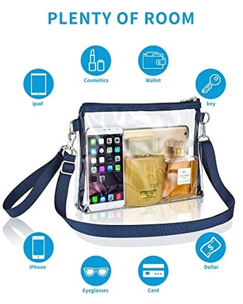 Bagenius Clear Purse Stadium Approved for Women, Transparent Clear Bag with Removable Straps for Work Festival Sporting Events and Concert - Navy