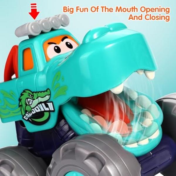 Toy Cars For 1 2 3 Year Old 3 Pack Monster truck Toys Crocodile Bull Leopard Pull Back Car Big Wheel Animal Toy Trucks for Toddler 1-3 Baby Toys 12 18 Months Boy Girl Toddler Toy f