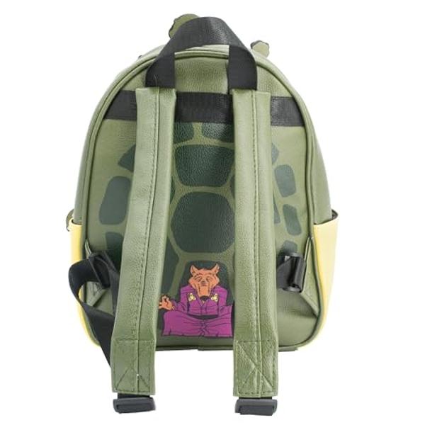 AI ACCESSORY INNOVATIONS Teenage Mutant Ninja Turtles Mini PU Backpack Purse, TMNT Shoulder Bag with Epoxy Filled Metal Pizza Charm, 10.5 Inch, Adjustable Shoulder Straps, Faux Lea