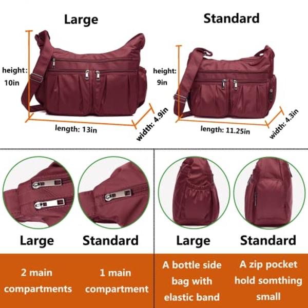 VOLGANIK ROCK Crossbody Purses for Women Shoulder Handbags Lightweight Waterproof Nylon Travel Bag Ladies Pocketbooks(Red-Large)