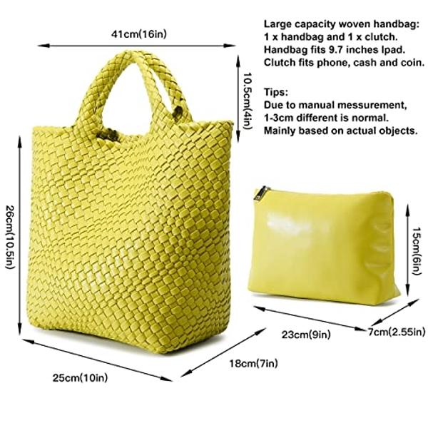 Woven Bag for Women, Vegan Leather Tote Bag Large Summer Beach Travel Handbag and Purse Retro Handmade Shoulder Bag (Fruit Green)
