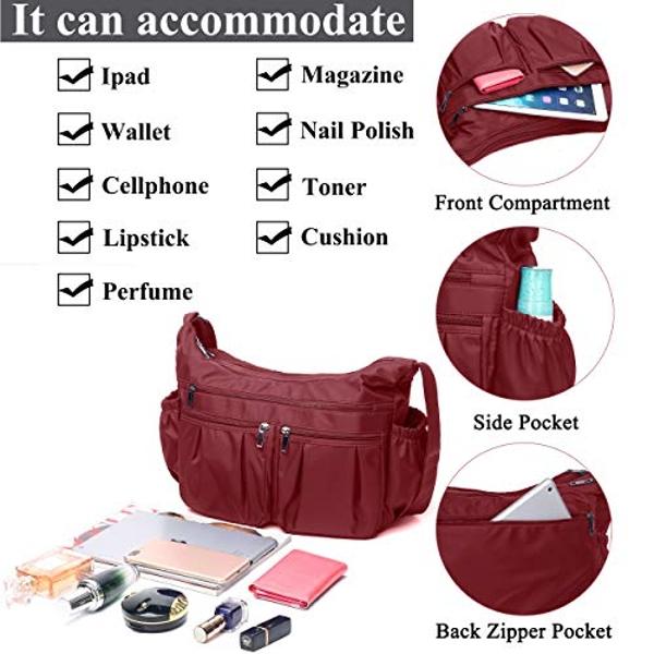 VOLGANIK ROCK Crossbody Purses for Women Shoulder Handbags Lightweight Waterproof Nylon Travel Bag Ladies Pocketbooks(Red-Large)