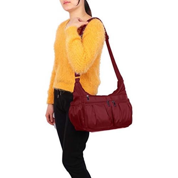 VOLGANIK ROCK Crossbody Purses for Women Shoulder Handbags Lightweight Waterproof Nylon Travel Bag Ladies Pocketbooks(Red-Large)