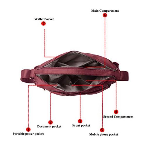 VOLGANIK ROCK Crossbody Purses for Women Shoulder Handbags Lightweight Waterproof Nylon Travel Bag Ladies Pocketbooks(Red-Large)