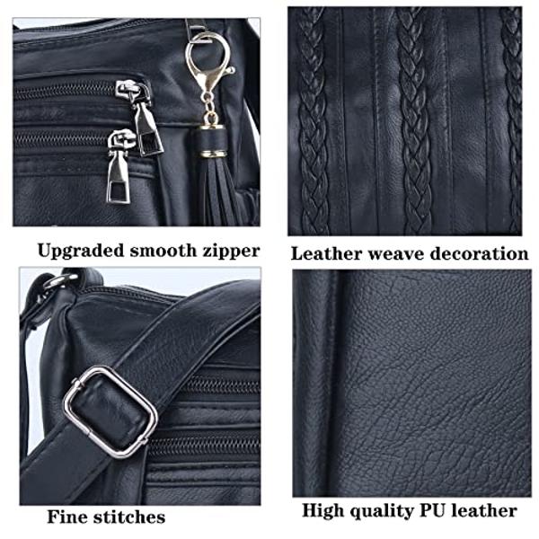 ELDA Purses for Women Pocketbooks Soft PU Leather Ladies Crossbody Purse Multi Pocket Shoulder Bag (Black)