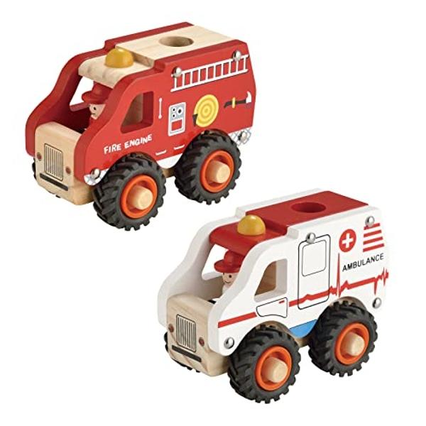 KIDS TOYLAND Wooden Push Car Toys for Infants 12-18 Months, 2 Pcs Baby Vehicle Toys Hand Push Car Toys for 1 Year Old Boys