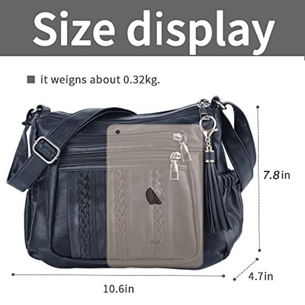 ELDA Purses for Women Pocketbooks Soft PU Leather Ladies Crossbody Purse Multi Pocket Shoulder Bag (Black)