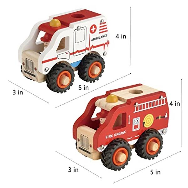 KIDS TOYLAND Wooden Push Car Toys for Infants 12-18 Months, 2 Pcs Baby Vehicle Toys Hand Push Car Toys for 1 Year Old Boys