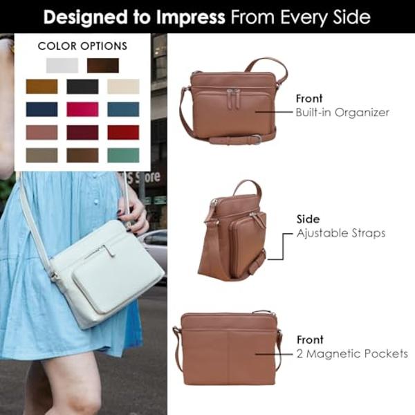 ili New York Genuine Leather Crossbody Bags for Women - Premium RFID Blocking Shoulder Bag Organizer with Adjustable Strap