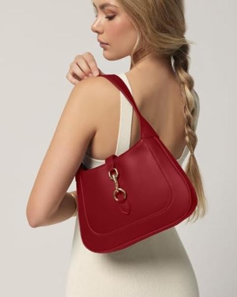 Shoulder Bag for Women - Small Shoulder Purses - Red Purse - Cute Trendy Hobo Handbags - Adjustable Strap Vegan Leather