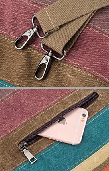 SNUG STAR Canvas Handbag Multi-Color Striped Lattice Cross Body Shoulder Purse Bag Tote-Handbag for Women