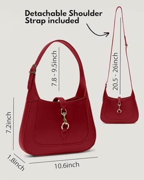 Shoulder Bag for Women - Small Shoulder Purses - Red Purse - Cute Trendy Hobo Handbags - Adjustable Strap Vegan Leather