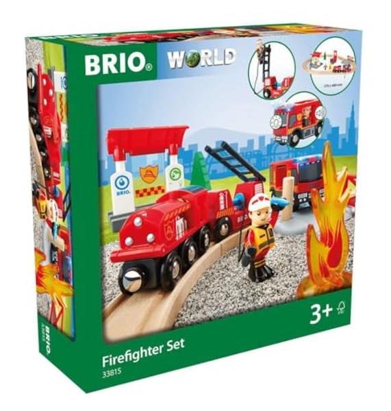BRIO 33815 Rescue Firefighter Set | 18 Piece Train Toy Set with Fire Truck and Accessories | Kid-Friendly Wooden Tracks | Ideal for Toddlers Aged 3 and Up