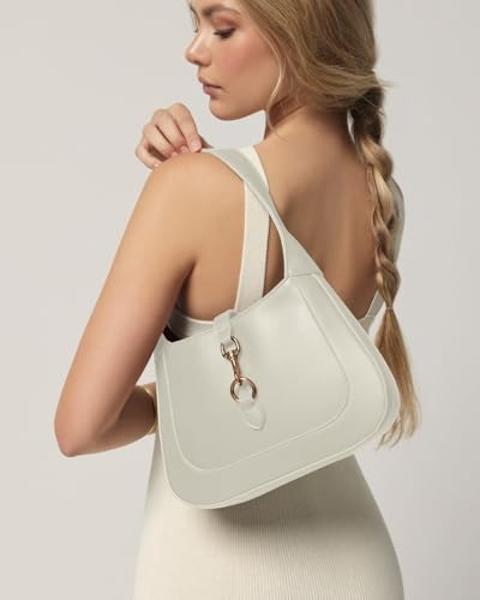 Shoulder Bag for Women - Small Shoulder Purses - White Purse - Cute Trendy Hobo Handbags - Adjustable Strap Vegan Leather - Cream
